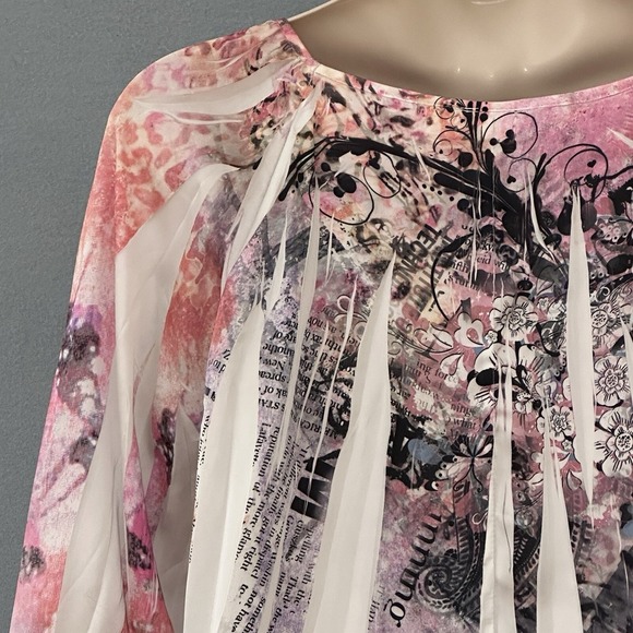 Cato Womens Top Plus 20W Ivory Pink Sublimation Flowy Peasant‎ Fairy Grunge Y2K - Picture 7 of 16